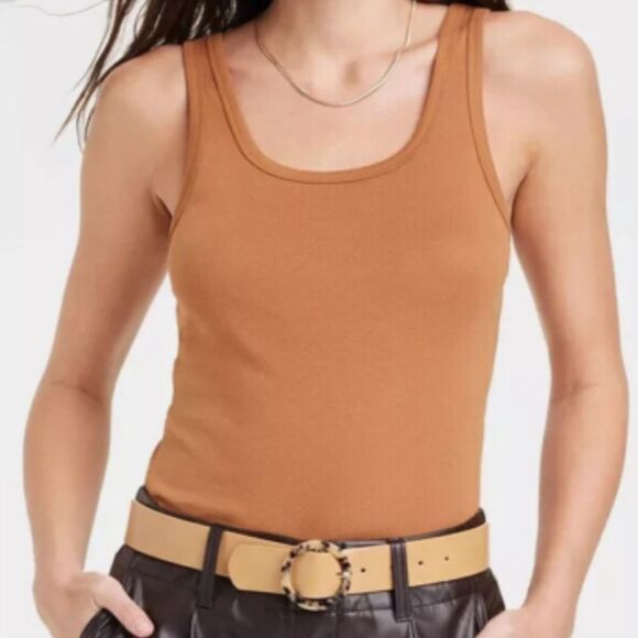 A New Day Tan Sleeveless Fitted Tank Top - Picture 1 of 10
